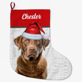Christmas Retriever Hond met Naam Woof Achtergrond Grote Kerstsok (Voorkant)