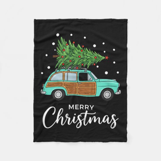 Christmas Retro Car With Christmas Tree - Merry Me Fleece Deken (Voorkant)