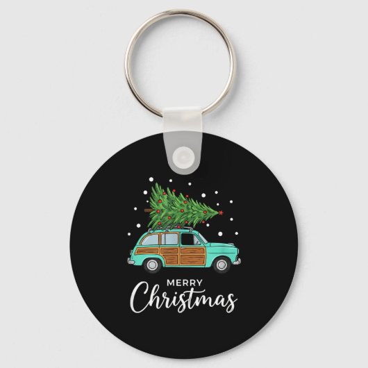Christmas Retro Car With Christmas Tree - Merry Me Sleutelhanger (Voorkant)