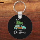 Christmas Retro Car With Christmas Tree - Merry Me Sleutelhanger (Voorkant)