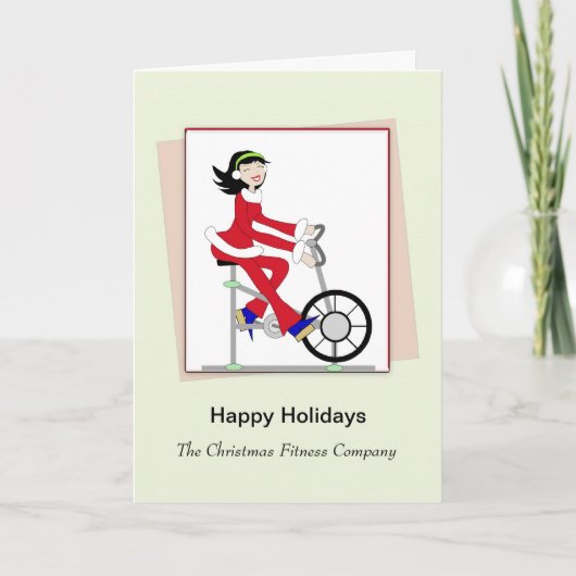 Christmas Retro Girl-Exercise Bike Wenskaart Feestdagen Kaart (Voorkant)