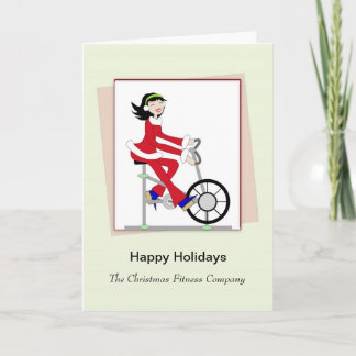 Christmas Retro Girl-Exercise Bike Wenskaart Feestdagen Kaart
