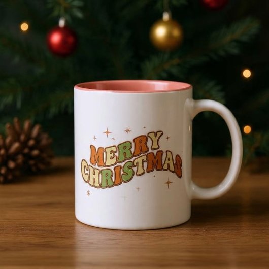 Christmas Retro Groovy Message Tweekleurige Koffiemok
