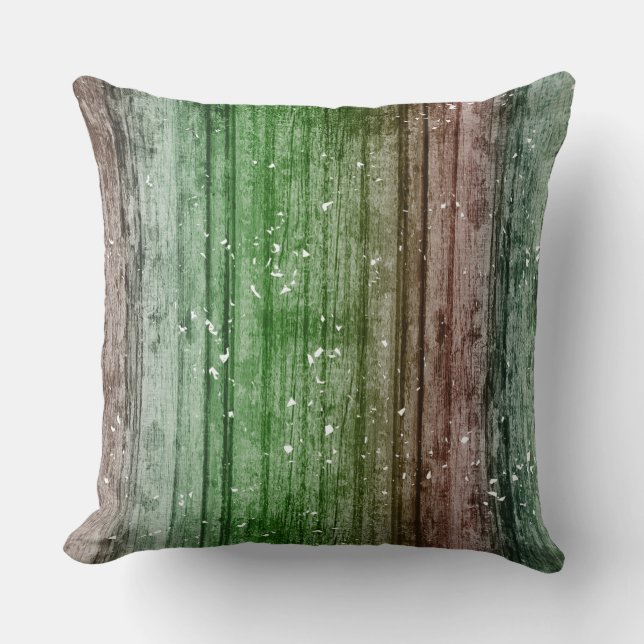 Christmas Retro Red Green Rustic Wood Texture  Kussen (Voorkant)