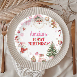 Christmas Retro Santa Birthday Paper Plates Papieren Bordje