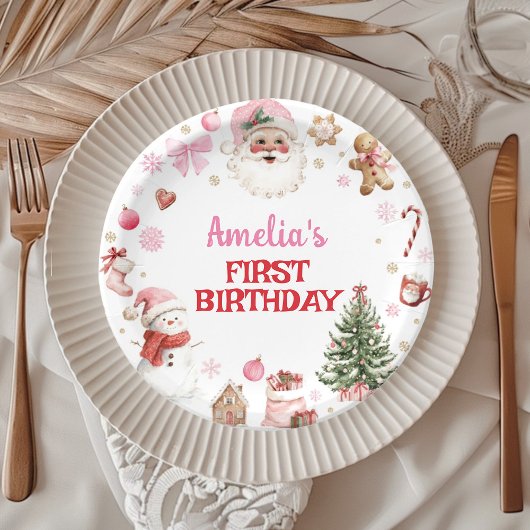 Christmas Retro Santa Birthday Paper Plates Papieren Bordje