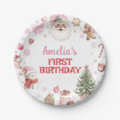 Christmas Retro Santa Birthday Paper Plates Papieren Bordje (Voorkant)