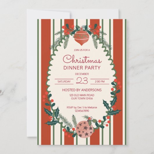 Christmas retro stripes grandmilenial dinner party kaart (Voorkant)