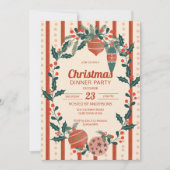 Christmas retro stripes grandmilenial dinner party kaart (Voorkant)