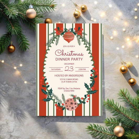 Christmas retro stripes grandmilenial dinner party kaart