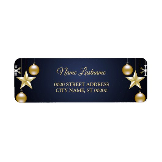Christmas Return Address Golden Ornament Navy Blue Etiket (Voorkant)