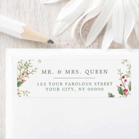 Christmas Return Address holly berries Etiket (Insitu)