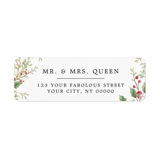 Christmas Return Address holly berries Etiket (Voorkant)