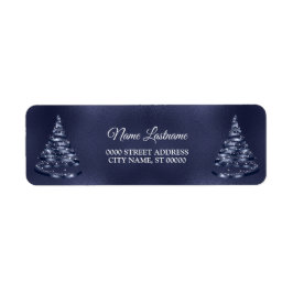 Christmas Return Address Shiny Blue Ribbon Tree Etiket