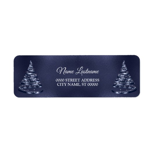 Christmas Return Address Shiny Blue Ribbon Tree Etiket (Voorkant)