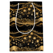 Christmas Ribbon & Starry Night Gold Print Medium Cadeauzakje (Voorkant)