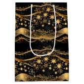 Christmas Ribbon & Starry Night Gold Print Medium Cadeauzakje (Achterkant)