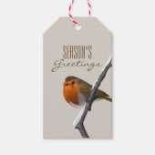 Christmas Robin Bird Season's Greetings Gift Label Cadeaulabel (Voorkant)
