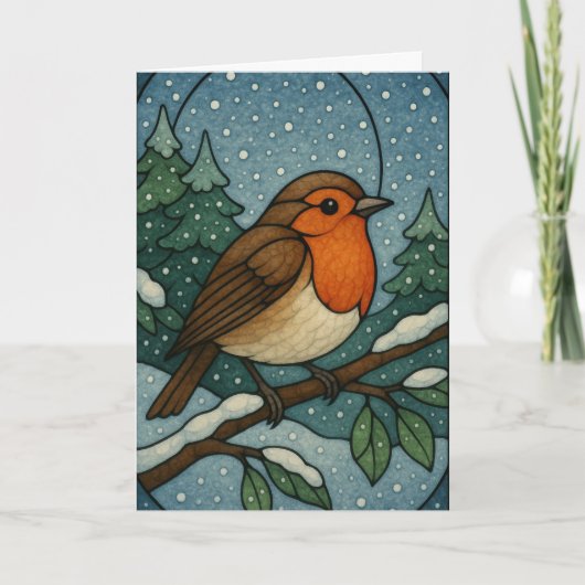 Christmas Robin Glas in lood Kaart (Voorkant)