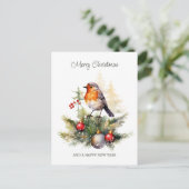 Christmas Robin Pine Baubles Briefkaart (Staand voorkant)