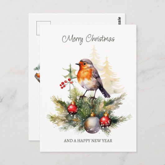 Christmas Robin Pine Baubles Briefkaart (Voorkant / Achterkant)