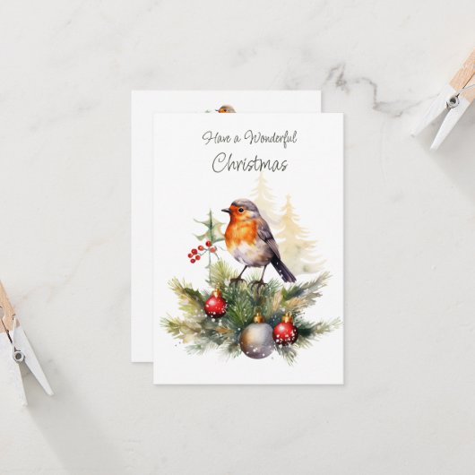 Christmas Robin Pine Baubles Kaart (Voorkant / Achterkant in situ)