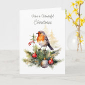 Christmas Robin Pine Baubles Kaart (Gele Bloem)
