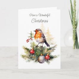 Christmas Robin Pine Baubles Kaart