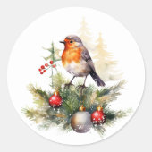Christmas Robin Pine Baubles Ronde Sticker (Voorkant)