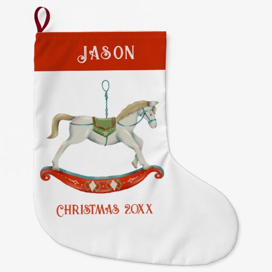 Christmas Rocking Horse With Name Grote Kerstsok (Voorkant)
