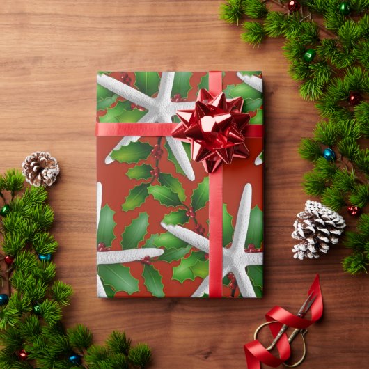 Christmas Roll Starfish in Holly op rood Cadeaupapier (Feestdagen Geschenken)