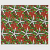 Christmas Roll Starfish in Holly op rood Cadeaupapier (Vlak)