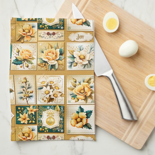 Christmas Roos Collage Theedoek (Quarter Fold)