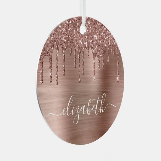 Christmas Roos Gold Glitter Gepersonaliseerd Metalen Ornament (Voorkant Rechts)