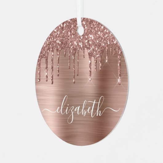 Christmas Roos Gold Glitter Gepersonaliseerd Metalen Ornament (Voorkant links)