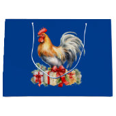 Christmas Rooster & Cadeaus Graphic Blue Groot Cadeauzakje (Voorkant)