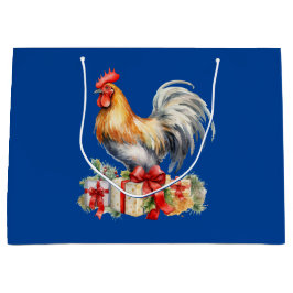 Christmas Rooster & Cadeaus  Graphic Blue Groot Cadeauzakje
