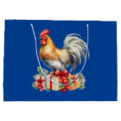 Christmas Rooster & Cadeaus  Graphic Blue Groot Cadeauzakje (Achterkant)