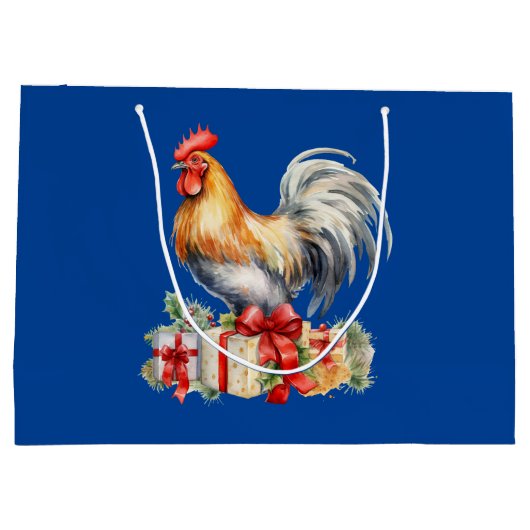 Christmas Rooster & Cadeaus Graphic Blue Groot Cadeauzakje (Achterkant)