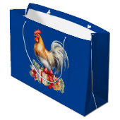 Christmas Rooster & Cadeaus  Graphic Blue Groot Cadeauzakje (Achterkant Gekanteld)