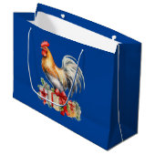 Christmas Rooster & Cadeaus  Graphic Blue Groot Cadeauzakje (Voorkant Gekanteld)