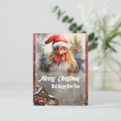 Christmas Rooster Waterverf Briefkaart (Staand voorkant)