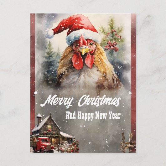 Christmas Rooster Waterverf Briefkaart (Voorkant)