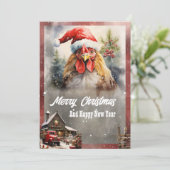 Christmas Rooster Waterverf Feestdagenkaart (Staand voorkant)