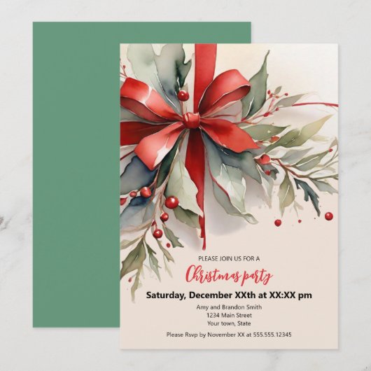 Christmas Roses Watercolor Flat Holiday Card Feestdagenkaart (Voorkant / Achterkant)