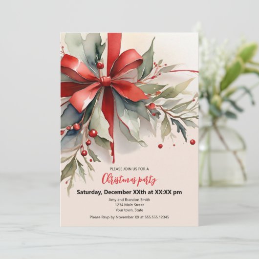 Christmas Roses Watercolor Flat Holiday Card Feestdagenkaart (Staand voorkant)