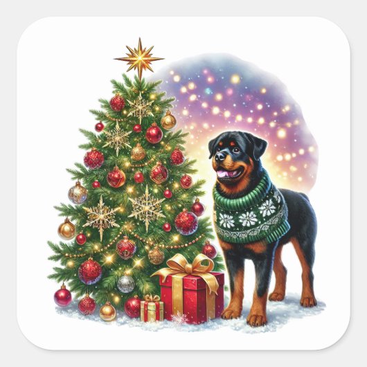 Christmas Rottweiler beroemd gemaakt door The Fest Vierkante Sticker (Voorkant)