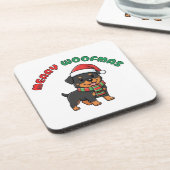 Christmas Rottweiler Coaster: Merry Woofmas Bier Onderzetter (Linkerzijde)