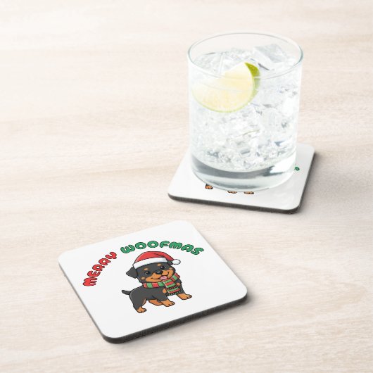 Christmas Rottweiler Coaster: Merry Woofmas Bier Onderzetter (Rechterzijde)