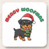 Christmas Rottweiler Coaster: Merry Woofmas Bier Onderzetter (Voorkant)
